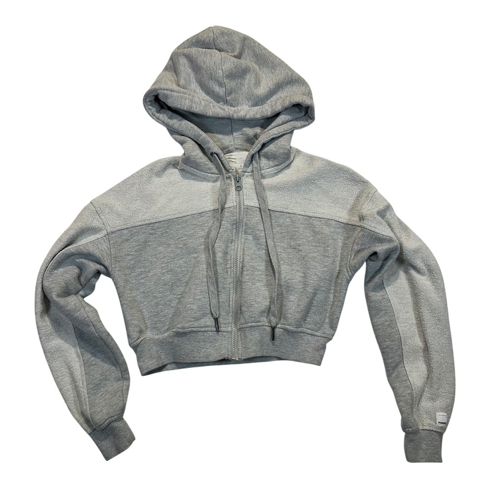 RSQ Womens Cropped Zip Up Hoodie Grey Two Tone Panelled Sweatshirt Size S